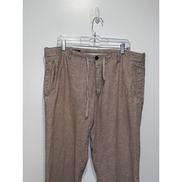Perry Ellis Tan Linen-Blend Casual Drawstring&Button Fly Men's Pants Size 36x32 - Picture 2 of 12